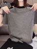 Women's Crew Neck Short Sleeve T-Shirt Loose Fit Heavyweight Cotton Knit Top Cute Knit Beanie W Letter Print Gray Casual Summer Ladies Basic Tee