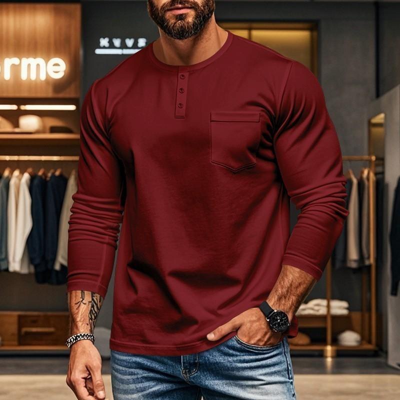 Men's Autumn and Winter Round Neck Long-sleeved T-shirt Slim Breathable Pullover Casual Long-sleeved Bottoming Shirt Tops
