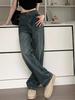 Women's High-Waisted Retro Blue Wide-Leg Jeans - Autumn/Winter 2024, Slimming, Draping, Floor-Length Fit