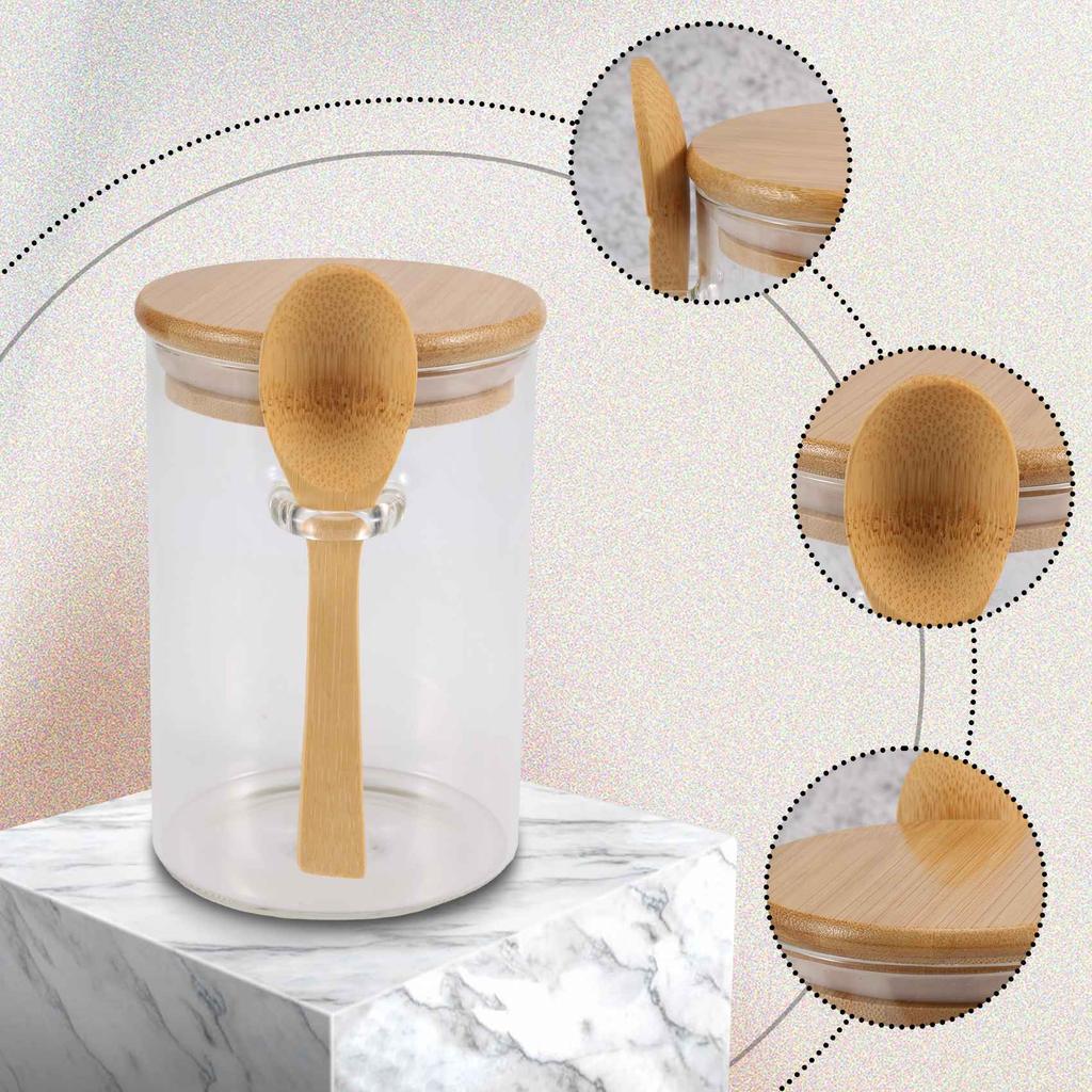 BHBL Glass Food Airtight Canister Castor Lid Storage Tank Jar Bamboo Food Container with Wooden Spoon