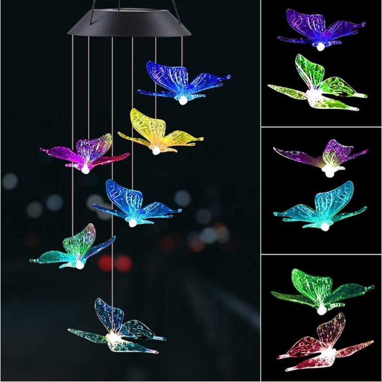 Blue Bird Wind Chime Lamp Color changing Solar Wind Chime Colorful Butterfly Wind Chime Lamp Waterproof Outdoor for Courtyard Garden Decoration