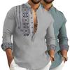 Pánské jaro Podzim Košile Stojáček Poloviční Jednořadý Vintage Etnický styl Pulovr s dlouhým rukávem Slim Fit Potisk Střední délka Pánské Tričko pro volný čas