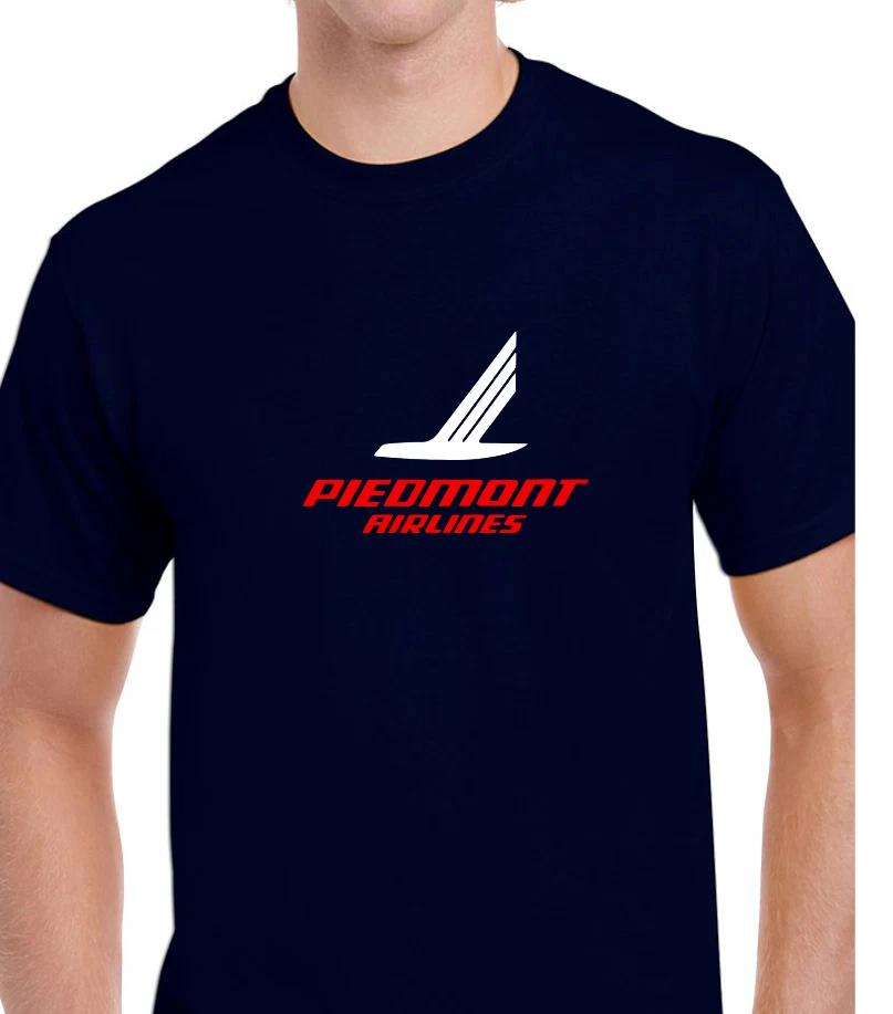 Piedmont Airlines White Red Logo US Aviation Geek Navy Blue Cotton T-Shirt S