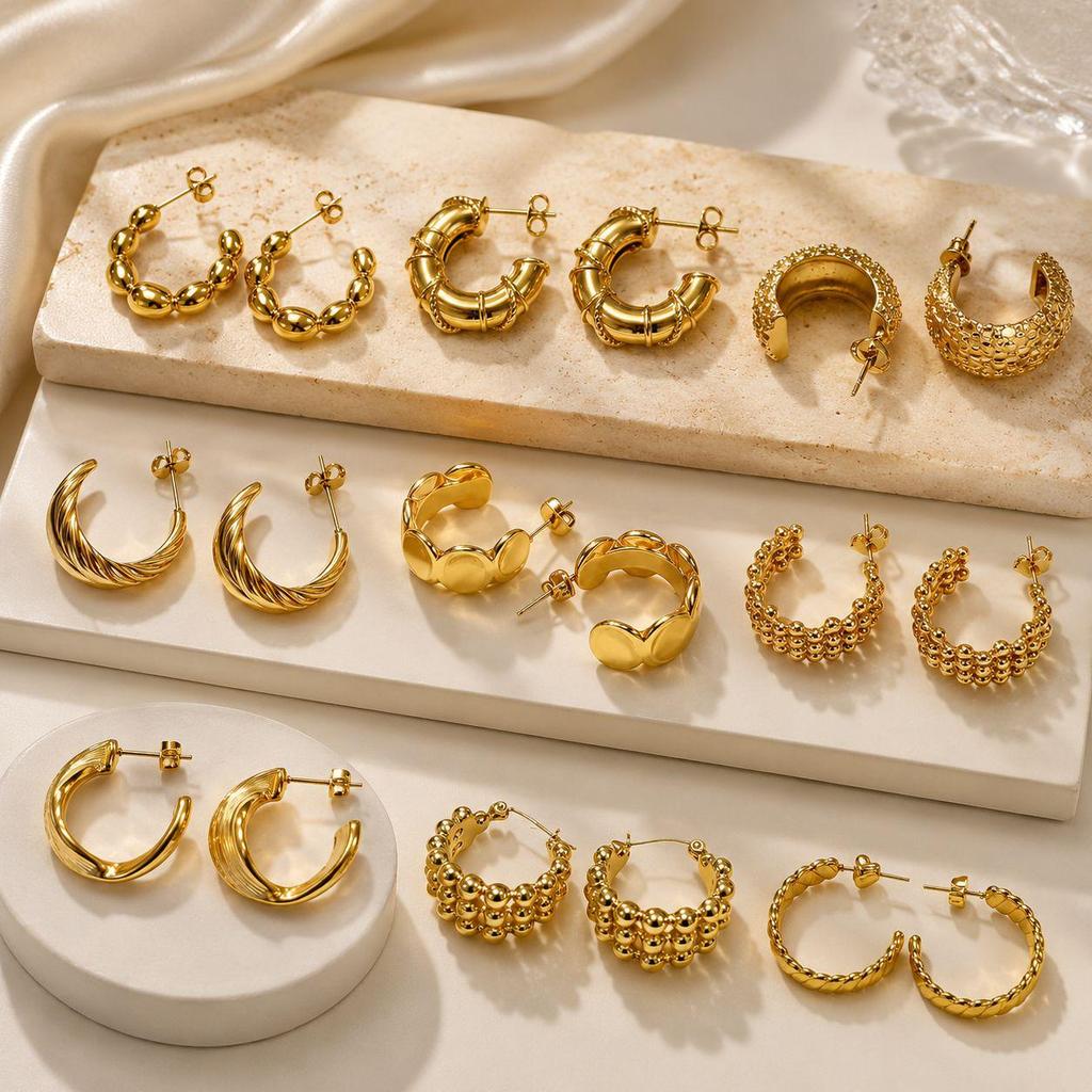 Trendy Stainless Steel C-Shaped Stud Earrings: Simple and Exquisite European & American Style