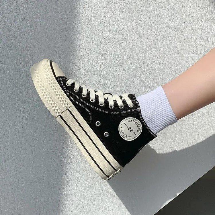 Canvas shoes red casual platform spring high-top small inner height-increasing tide board shoes