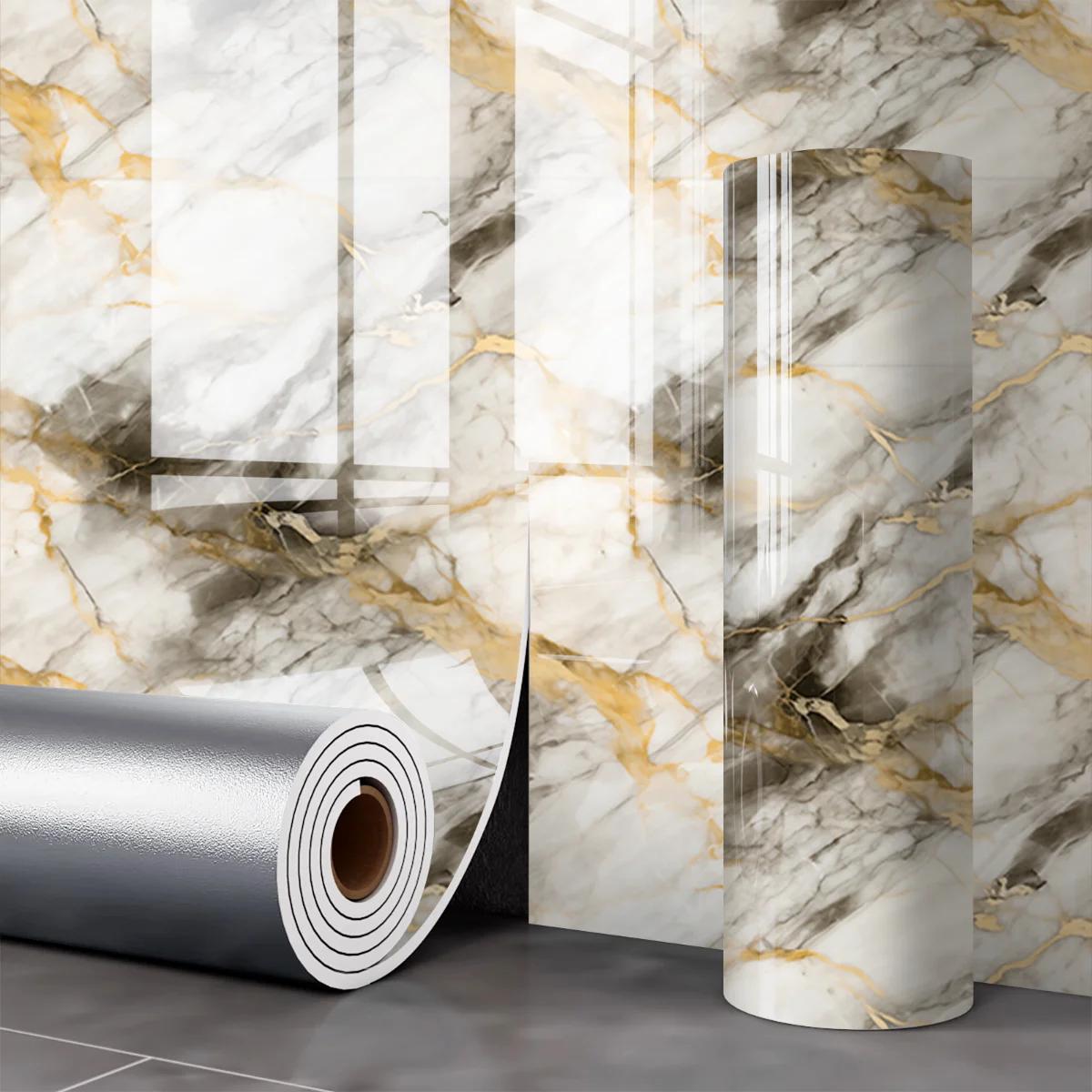 

Luxury Marble Faux Tile Wallpaper Self Adhesive Thick Design for Living Room TV Background Wall Decor Waterproof Oil Proof 40x300cm