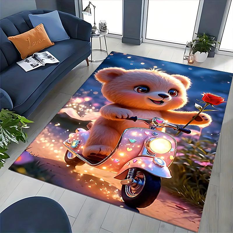 1pc Teddy Bear with Rose Chair Mat - Anime Cartoon Design, Non-Slip Carpet for Office and Home Decor, Suitable for All Seasons.C040