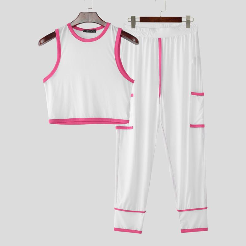 

INCERUN Мужской полупрозрачный спортивный костюм, комплект спортивной одежды с кроп-топами и брюками 5XL белый