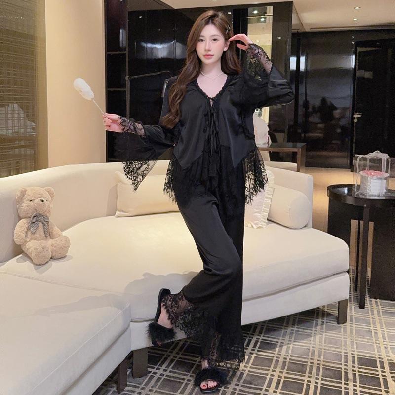 Yase Angel s Chanson Sexy Summer Ice Silk V-Neck Lace Pajamas Large