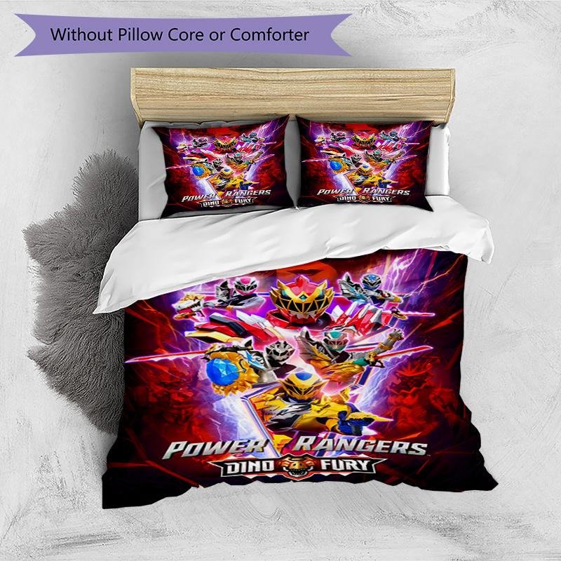 Set copripiumino 3 pezzi (1*Copripiumino + 2*Federe, Senza Nucleo),Set Biancheria da Letto con Stampa Mighty Morphin Power Rangers, Decorazione Camera da Letto, Stagione Unica, Compleanno