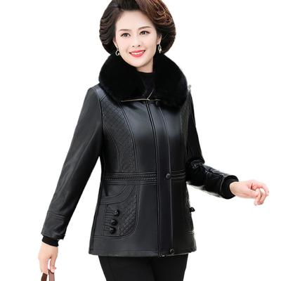 Chaqueta de Cuero para Mujer Otoño/Invierno Chaqueta Holgada Oversize de Forro Polar Abrigo Grueso de Cuero Flocado con Cuello de Piel