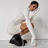Langarm Rippen Geraffte Bandage Sexy Mini Kleid Herbst Winter Frauen High Neck Gestrickte Reine Party Elegante Outfits