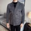 Men's Peak Lapel Blazer Corduroy Double Breasted for Wedding Formal Wear Jacket