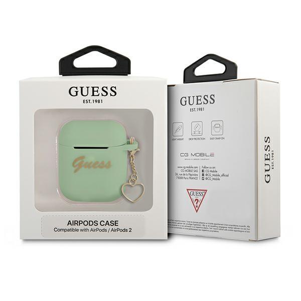 Guess Gua2Lschsn Airpods 1/2 Cover Zielony/Green Silicone Charm Heart Collection