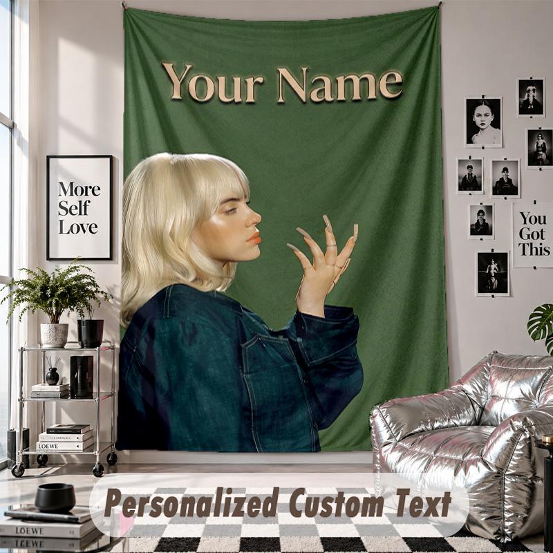 Wall Hanging Tapestry With Custom Name & Text, Billie Eilish Decorative Tapestry For Bedroom