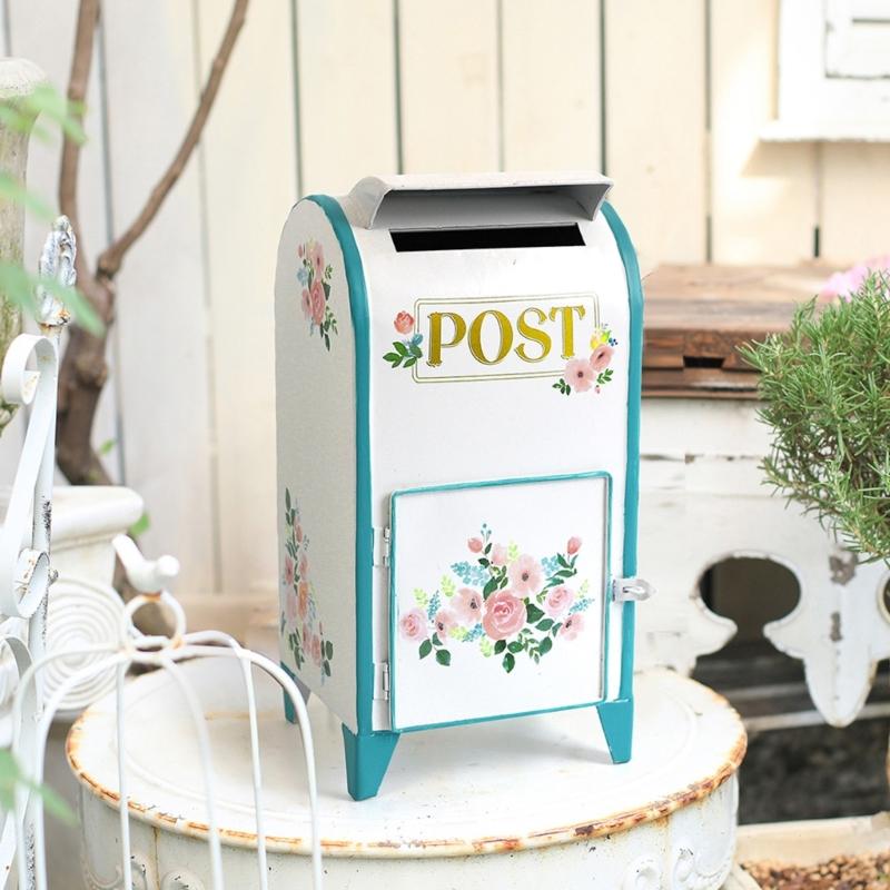 Mailbox Gift Table Box with Metal Body, Front Opening Door and Top Slot for Wedding Envelopes, Graduation Table Use, Entry Console Display