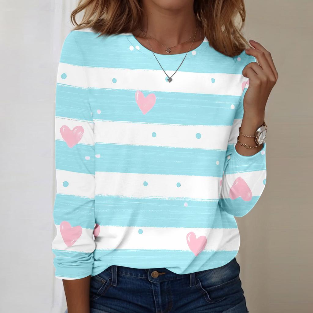 Women's Casual Long-sleeved Valentine's Day Printed Round Neck Top
