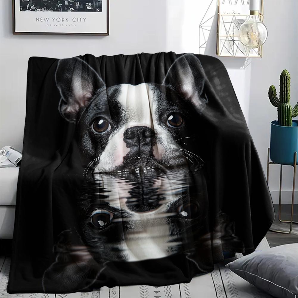 

Black Boston Terrier pattern Flannel Blanket, High quality Comfortable for All Seasons, Home Decor, Warmth and Comfort, Perfect for Gifts. 80cm x 120cm