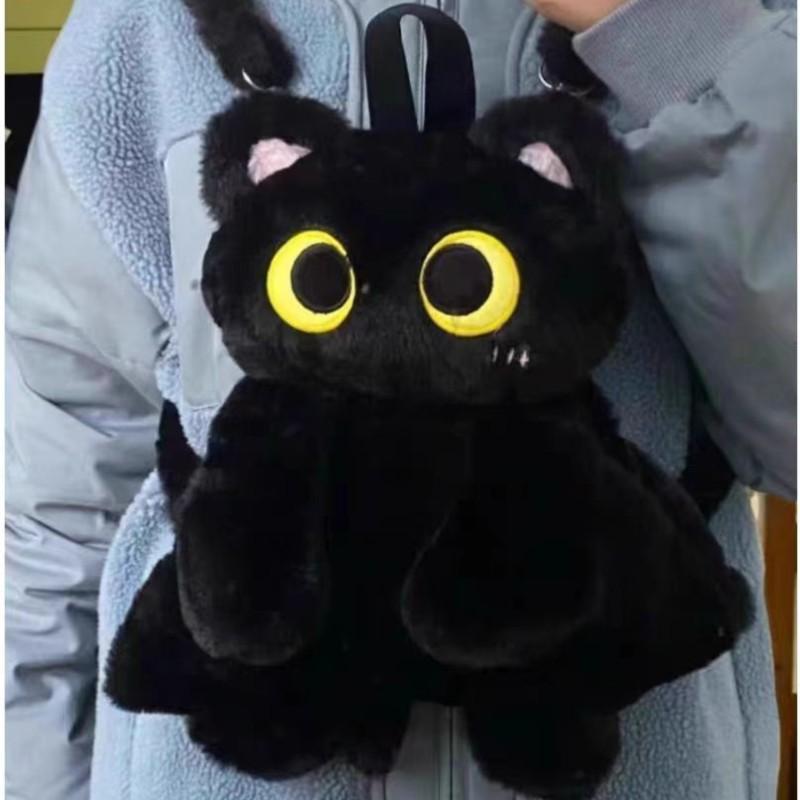 Kawaii Plush Cute Soft Cat Black Backpack Woman New Harajuku Aesthetic Animal Mini Backpacks Hot Girls School Shoulder Bags Y2k