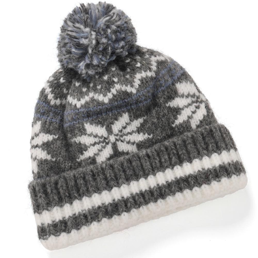 

New Style Classic Snow Flake Jacquard Winter Hats Winter Warm Pompoms Beanie For Women Solid Color Winter Knitted Hat 56cm-60cm серый