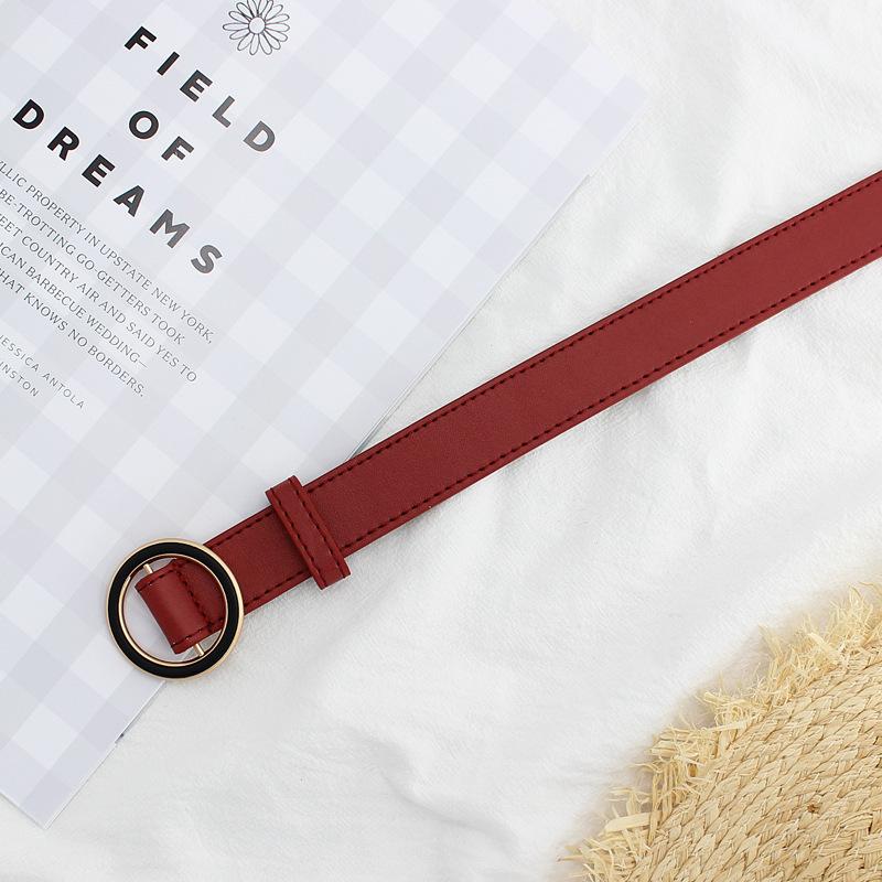 

Ladies Painted Round Day Buckle Belt Non-Punching Decorative Belt Non-Porous Belt красный
