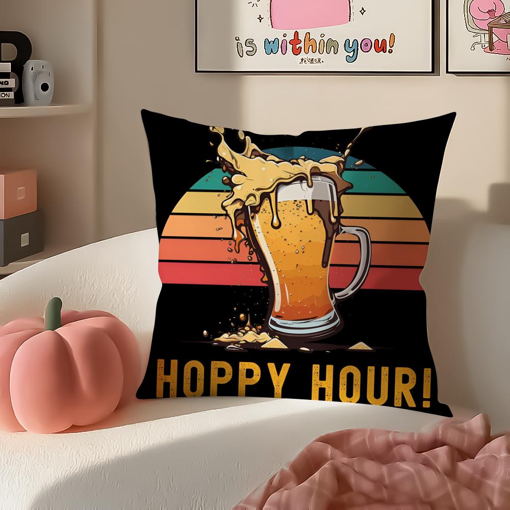 Rustikal Gemütlich Kunst Bier Wein Retro Stil Kissenbezug Kissenhülle Kurzer Plüsch Verdeckter Reißverschluss Zimmer Sofa Kissenbezug
