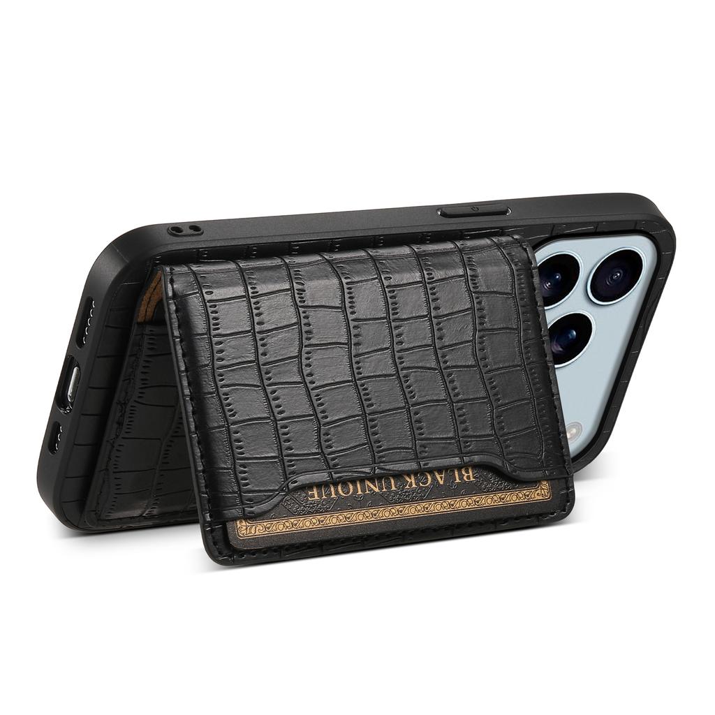 For iPhone 17 Pro Max Case Card Holder Kickstand Crocodile Texture Leather Back Phone Cover