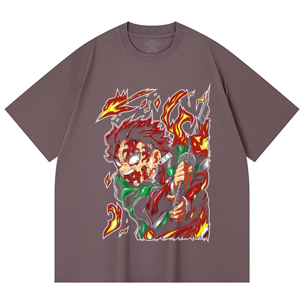 230 Gsm 100% Cotton Demon Slayer V101 Tanjiro Print Unisex Heavy Cotton T Shirt