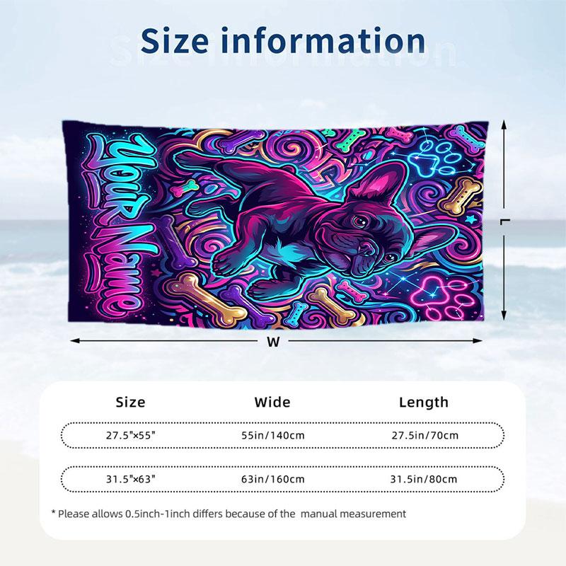 Dog Theme Beach Towel Personalized Custom Name & Text Soft Quick Dry Beach Towel for Swimming Travel