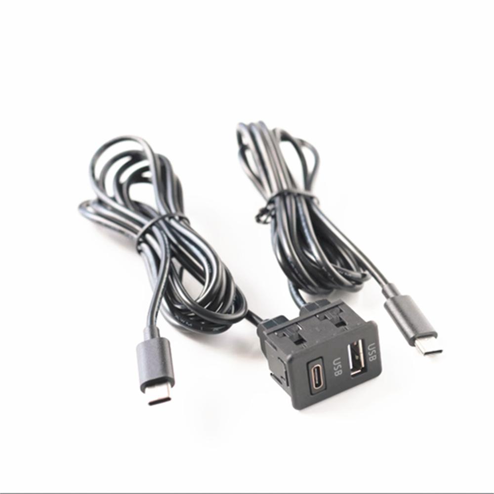 New 1x Car Dual Type-C USB+TYPE-C Port Panel Interface Extension Cable Adapter Panel