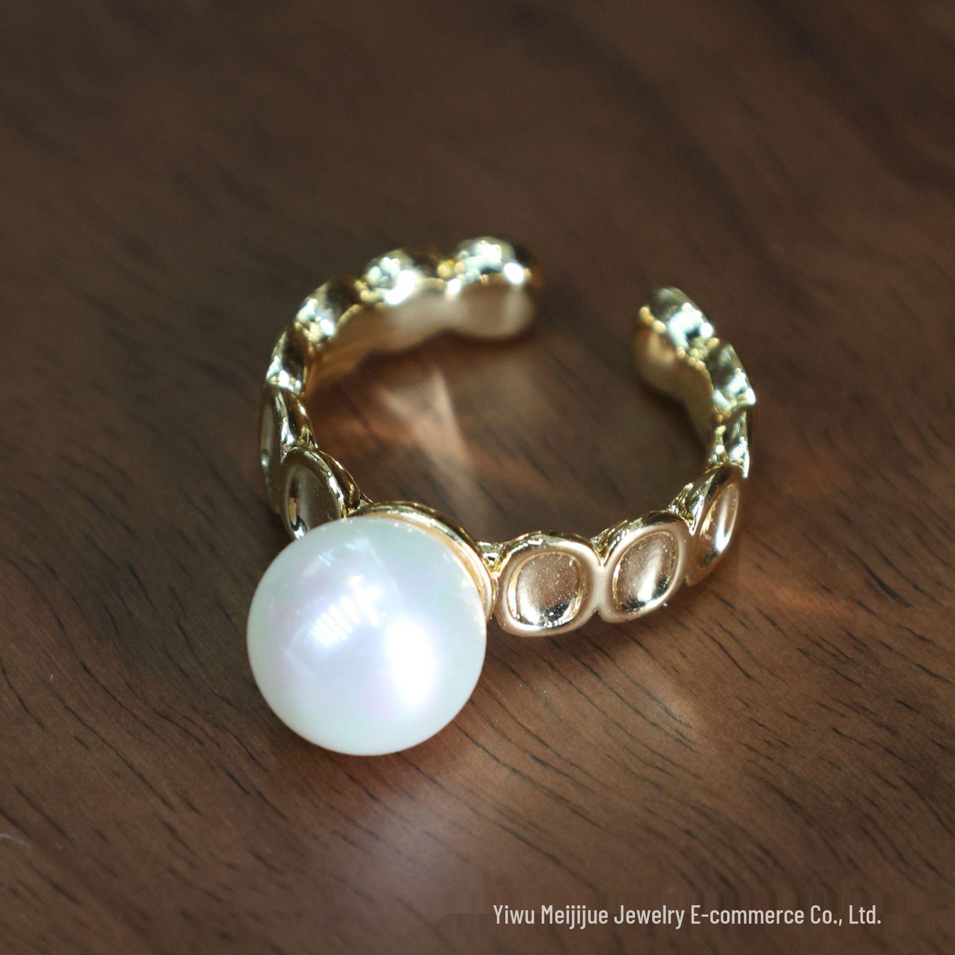 Shi Jia Sweet Luxury Four-Leaf Clover Pearl Ring - Women s Versatile Open T-Shaped Design