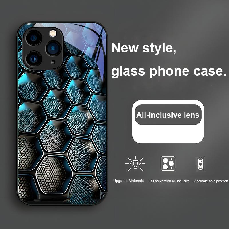 

Синий градиентная сетка Для IPhone 16 Plus 15 14 13 12 Mini 11 Pro Max X XS XR 7 8 Plus 2022 Закаленное стекло Чехол для телефона For iPhone 13 Mini