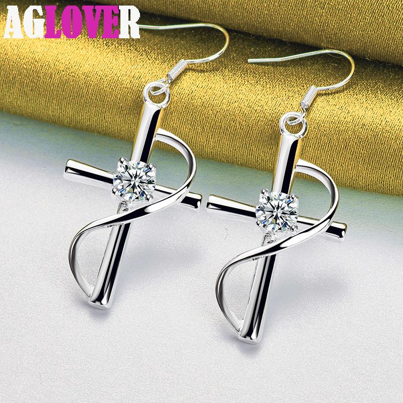 Bijuterii cercei cu zirconiu cu cruce din argint 925 AAA