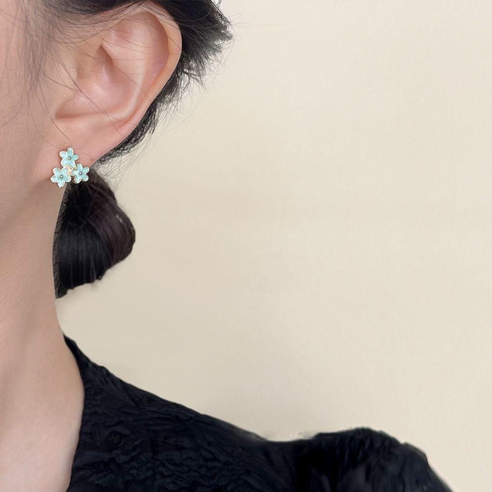 Fashion Mint Green Stud Earrings Temperament Flower Earrings Personality Chic Jewelry  French Style
