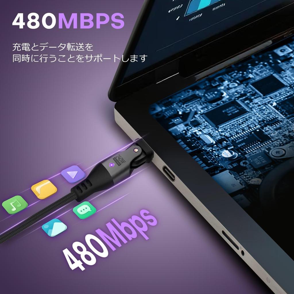 ENDLESSHINE USB C to C PD 240W USB 480MBPS Data Transfer Cable for Rotating Phone Charging Cord Cable, (10ft/Pack) 2.0 & Type-C Devices, 180° (Black)