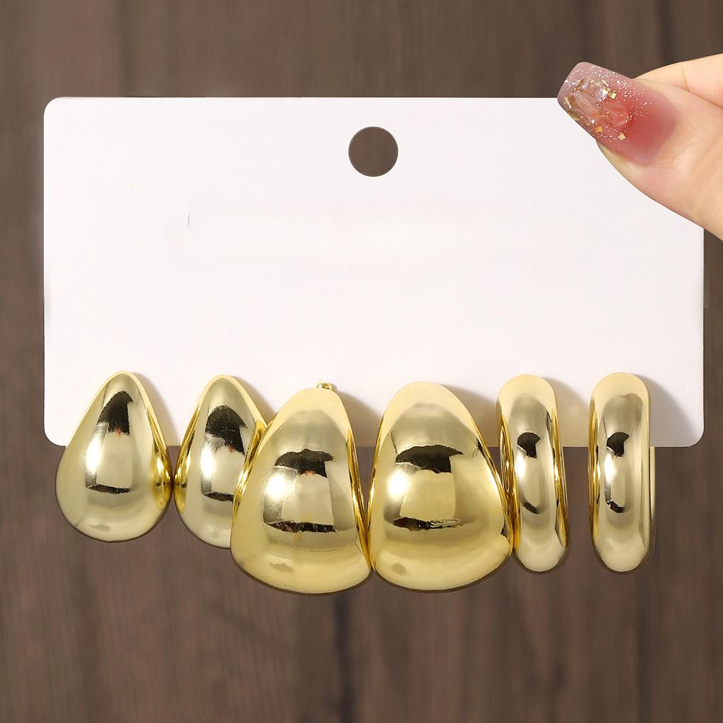 9pcs Gold Color Drop Shape Geometric Earrings Set for European and American Women Minimalist Round Design Jewelry Gifts