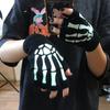 New Punk Gloves Unisex Halloween Skeleton Skull Half Finger Gloves Glow In The Dark Fingerless Stretch Knitted Winter Mittens