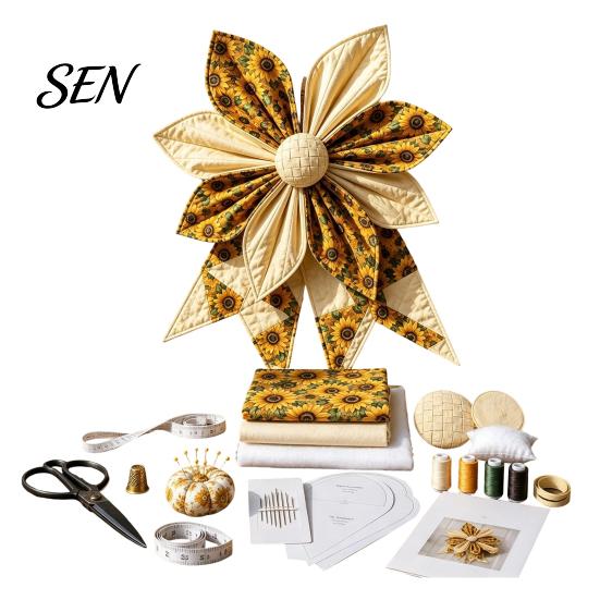 Handmade Home Decor Accessories Patchwork Bow Sewing Kit, Large Fabric DIY Sunflower Pattern Kit Pumpkin Quilted Craft for Adults, Farmhouse