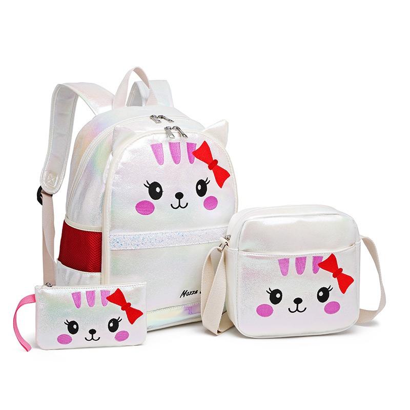 School bag three-piece female new chinchilla primary and secondary school students double shoulder child and mother bag backpack fashion