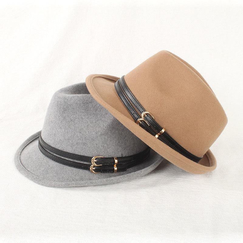 Autumn and Winter New Top Hat Women's British Retro Woolen Hat Belt Felt Hat Fashionable Jazz Hat Trendy and Versatile
