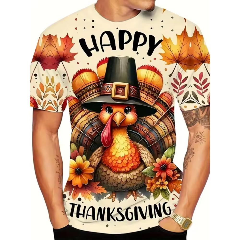 Men's Fashion Summer Short Sleeved T-shirt Comfortable Loose Large Animal Chicken Printed Creative Fun T-shirt