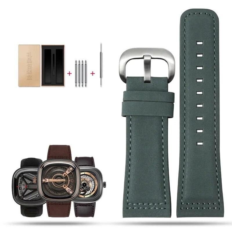 Uhrenarmband aus echtem Leder für Herrenuhrenarmband Sevenfriday Q203 M203 P1 P2 S2 M2 Q2 03 01 02 Braun blau Rindsleder 28mm