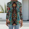 Women's Fashion Casual Lapel Short 3/4 Sleeve Print Shirt Women's Button Up Tops