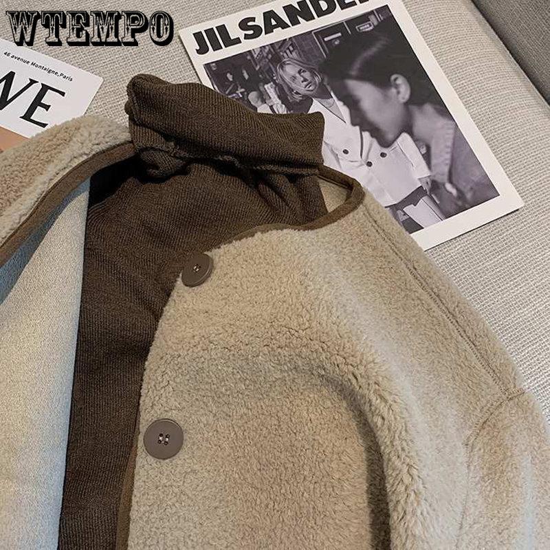 Round Collar Lambswool Coats Women's Spring Autumn Velvet Thick Solid Jackets Female Long Sleeve Casual Warm Cardigans