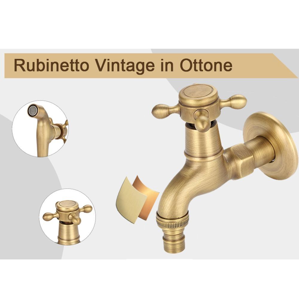 Antique Brass Faucet Wall Mounted Single Handle Washing Machine Faucet Single Cold Water G1/2" Connection Faucet Tap Sink