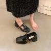 French single shoes women's light thick heel increase Mary Jane shoes women's 2025 autumn new temperament square head shallow mouth small leather shoe
