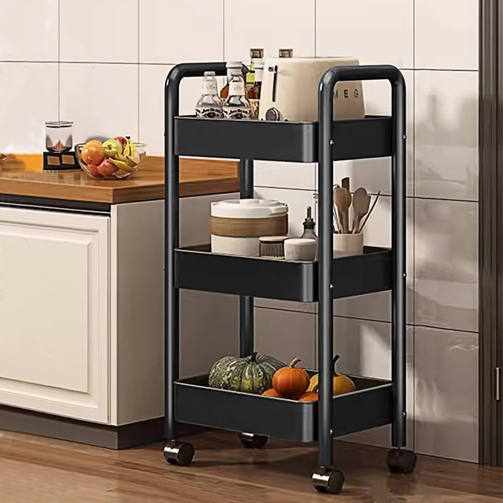 

Кухонная Кухонная Тележка на Колесиках Узкая Тележка для Мелких Предметов Бутылка Воды Холодильник или Ванная Комната Узкая Тележка с Узкой Полкой для Приправ, [Полностью Сплавная] чёрный