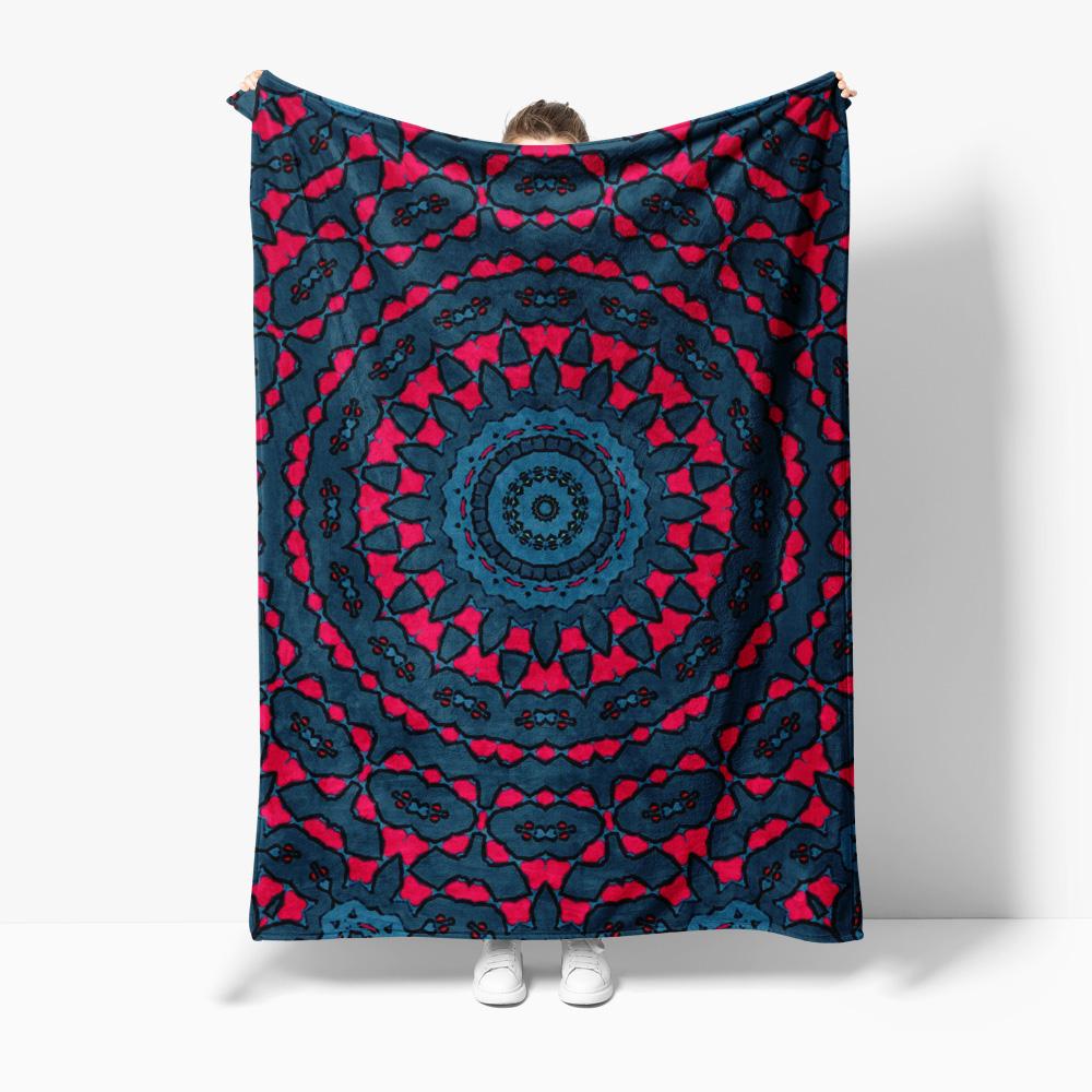 Vibrant Mandala Fleece Blanket - Geometric Pattern Throw Sofa Bed Cover for Living Room Bedroom Decoration 75X95CM