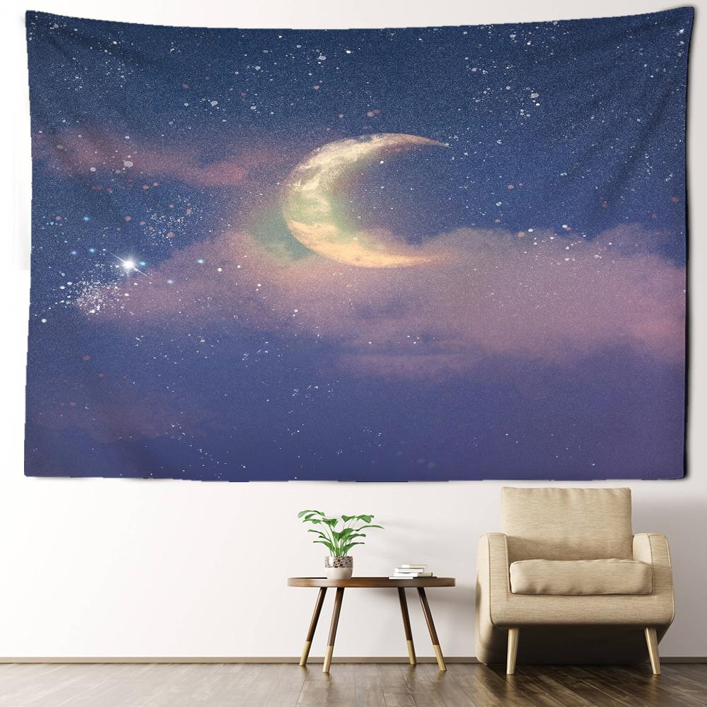 Purple Starry Moon Tapestry Wall Hanging Kawayi Art Bohemian Psychedelic Girl Room Dormitory Home Decor