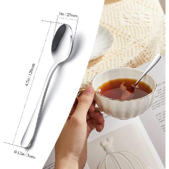 IQCWOOD Coffee Spoons, Mini Espresso Spoon, 6 Pieces Stainless Steel Spoons Silverware Set, Dinner Spoon for Home, Kitchen or Restaurant, Dishwasher